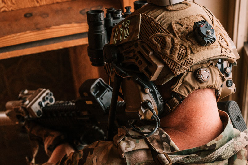 Blast Gauge sensor on back of soldier helmet