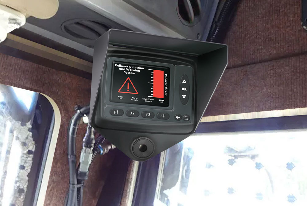 Rollover detection monitor mounted inside cabin of Husky
