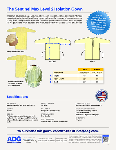 Cover of the Sentinel Max Level 2 Isolation Gown brochure